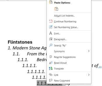 Word multi-level lists, new list, reset numbering and more