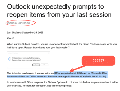 Fixed: Outlook bug showing restore items dialog