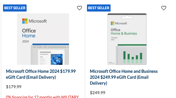 Microsoft Office Home and Business 2024 eGift Card Email Delivery with military discount : Office-Watch.com