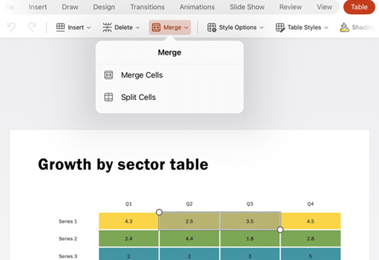 Table cells can now Split and Merge in PowerPoint for iPad