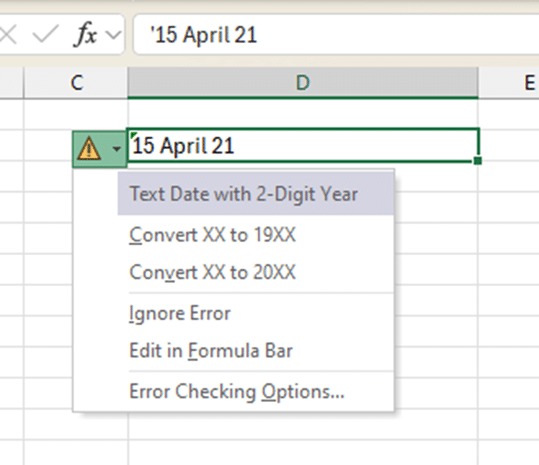Excel’s warning about dates and centuries