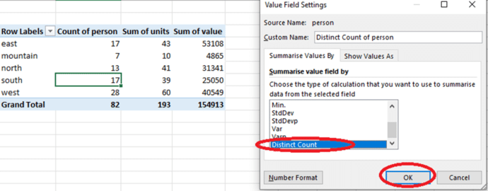 How to count unique items in an Excel PivotTable