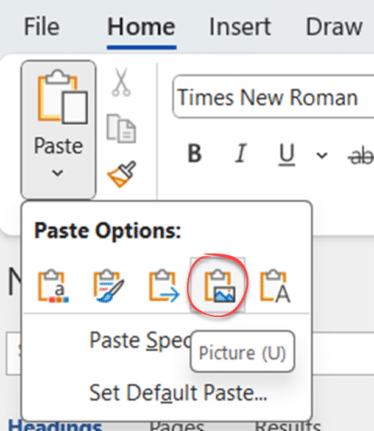 How Word pastes into your document