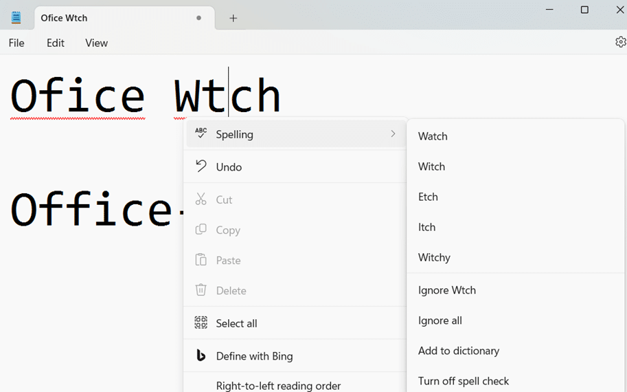 Notepad gets spell check and autocorrect
