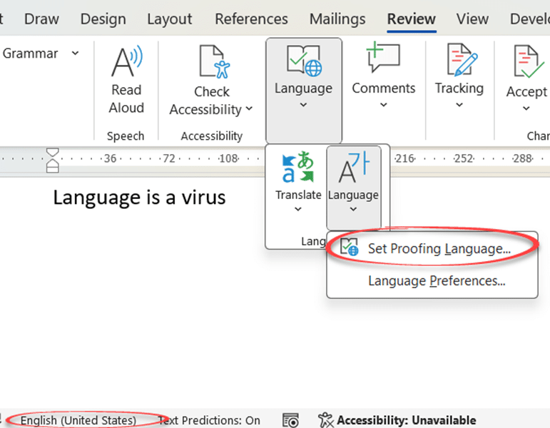 Three ways to switch language in Word and one way to turn it off