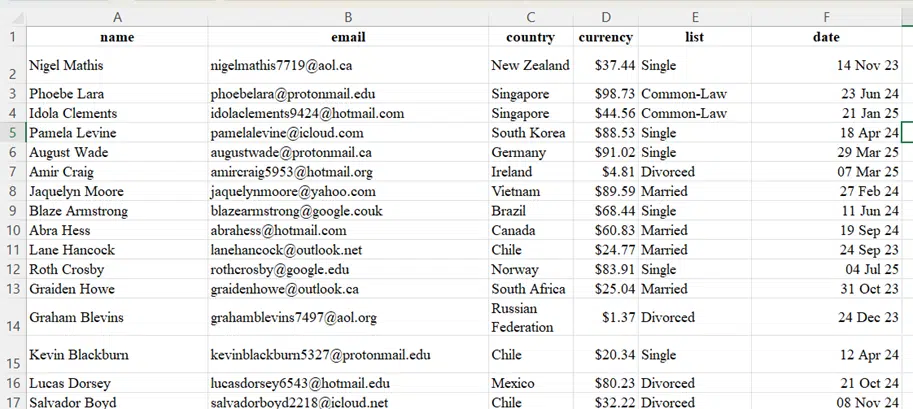 Two ways to make fake data lists for Excel