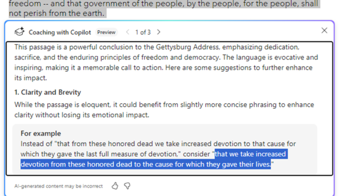 Now Copilot is a writing coach