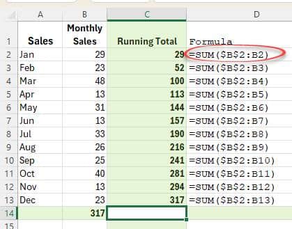 Two ways to make a running total in Excel