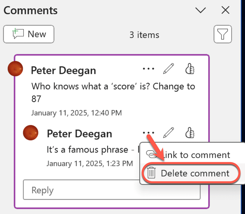 Delete or hide comments in a Word document