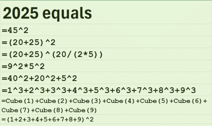 2025 calculations in Excel