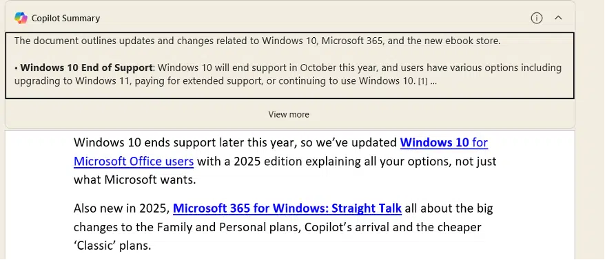 Copilot Summary in Word won’t %£@$% go away!