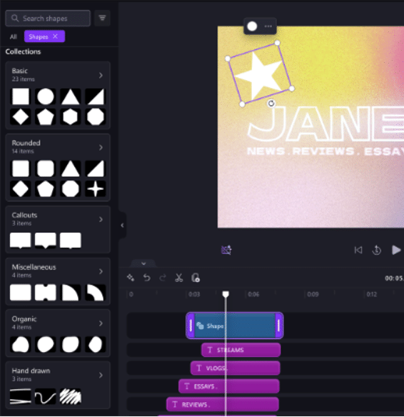 Clipchamp goodies, shapes, gradients and more