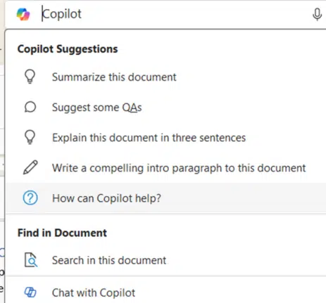 Copilot Search now on the Word title bar