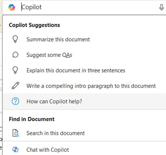 Copilot Search now on the Word title bar