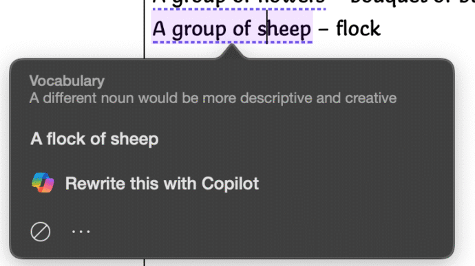 Collective Noun check in Word isn't great.
