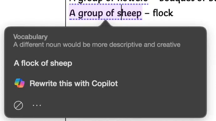 Collective Noun check in Word isn't great.