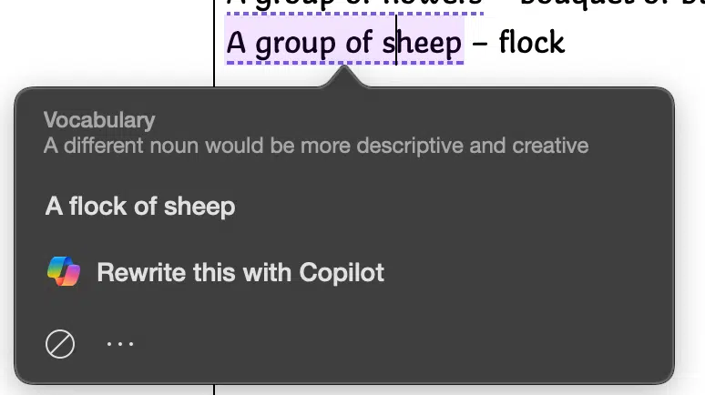 Collective Noun check in Word isn't great.