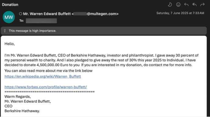 A very optimistic spam email