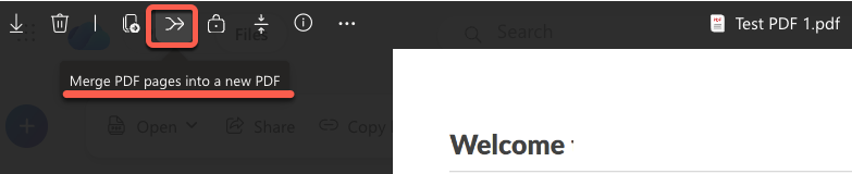 Merge PDF pages into a new PDF button highlighted in a PDF editor. : Office-Watch.com