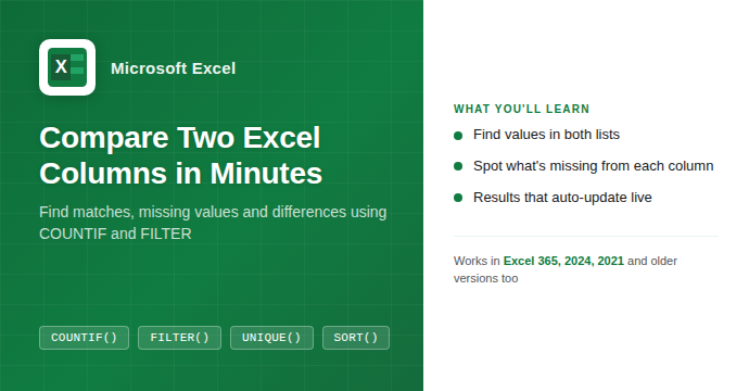 How to Compare Two Columns in Excel: Find Matches and Missing Values Fast