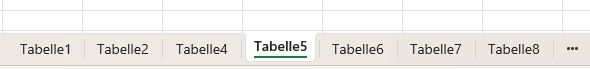 Excel tabs showing "Tabelle5" highlighted, with other tabs like "Tabelle1", "Tabelle2", "Tabelle4", "Tabelle6", "Tabelle7", and "Tabelle8". : Office-Watch.com