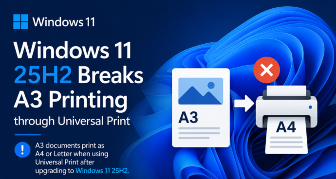 Windows 11 25H2 Bug Silently Prints A3 Jobs as A4