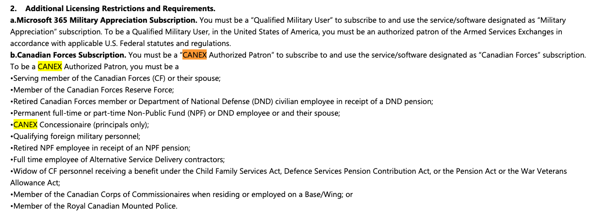 Microsoft 365 & Canadian Forces subscription eligibility criteria : Office-Watch.com