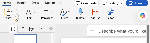 Microsoft Word ribbon with Font, Paragraph, Styles, Dictate, and Editor options : Office-Watch.com