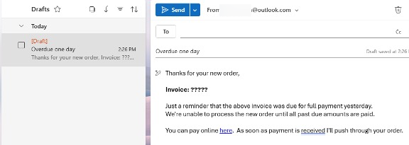 Outlook draft email: Overdue invoice reminder : Office-Watch.com