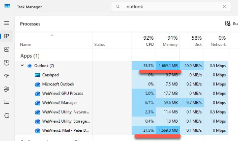 Task Manager showing new Outlook processes consuming high memory : Office-Watch.com