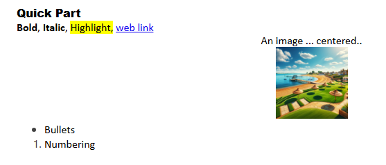 Example of text formatting: bold, italic, highlighted text, and a web link. : Office-Watch.com