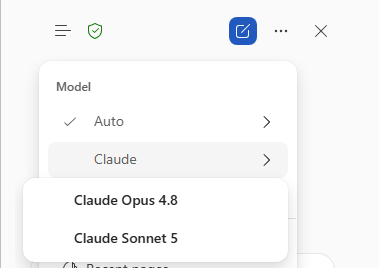 Word menu showing Claude and Claude Opus 4.8 model options. : Office-Watch.com