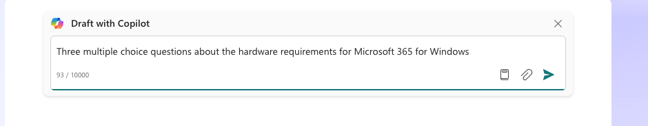 Copilot drafting questions about Microsoft 365 hardware requirements for Windows : Office-Watch.com