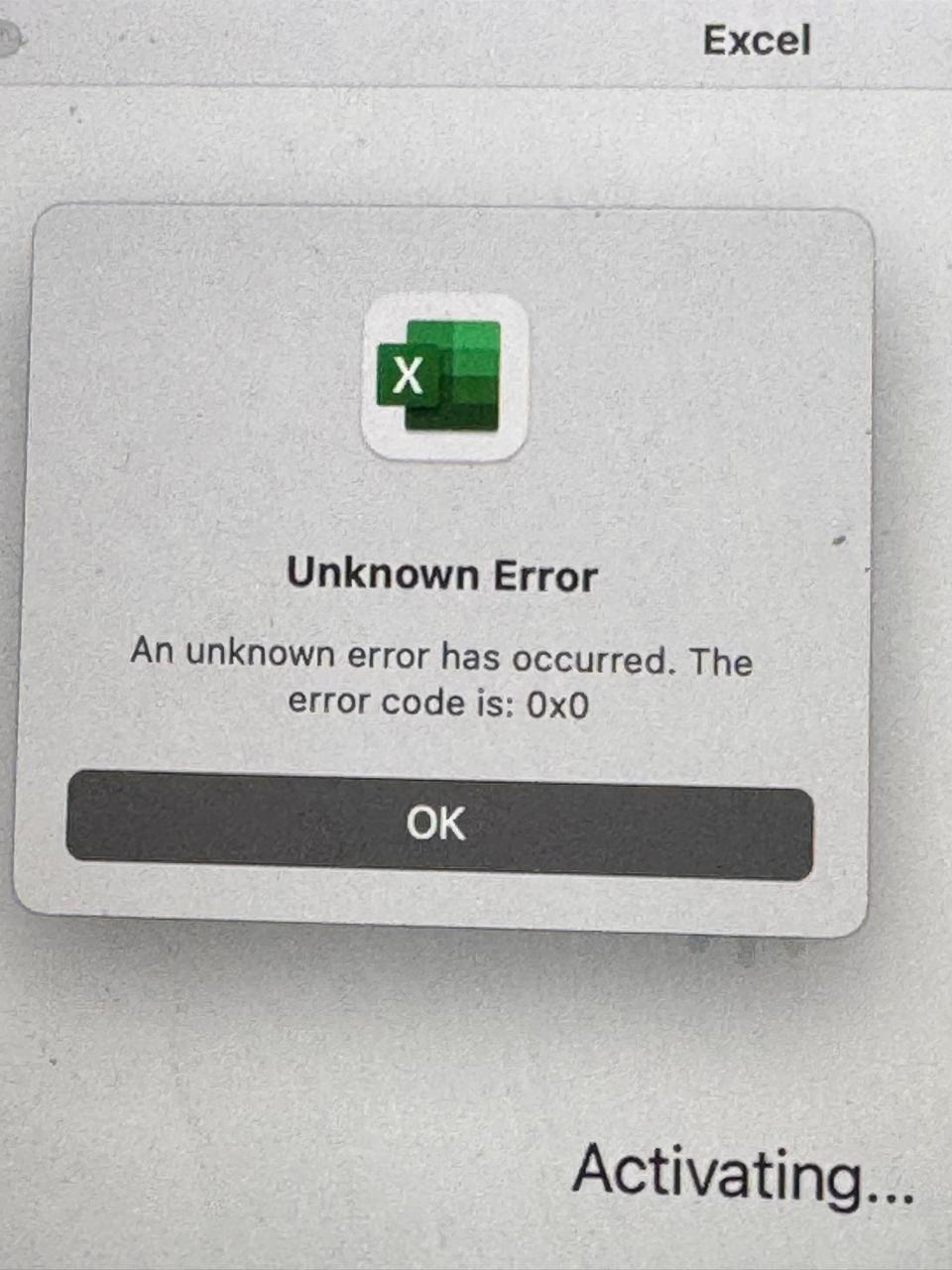 Excel unknown error 0x0 message box with OK button. : Office-Watch.com