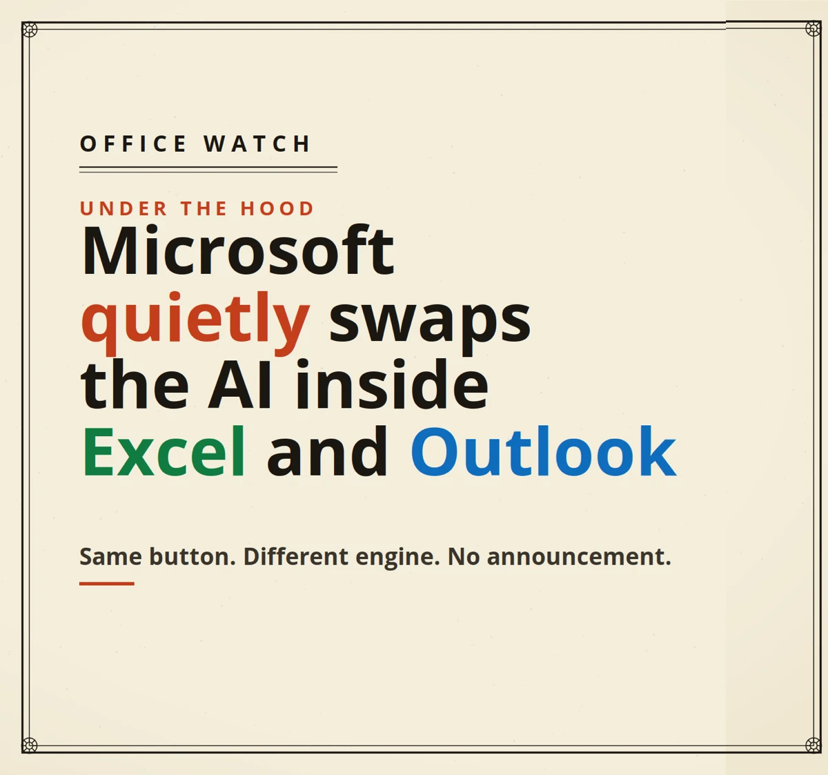 Microsoft quietly swaps the AI inside Excel and Outlook