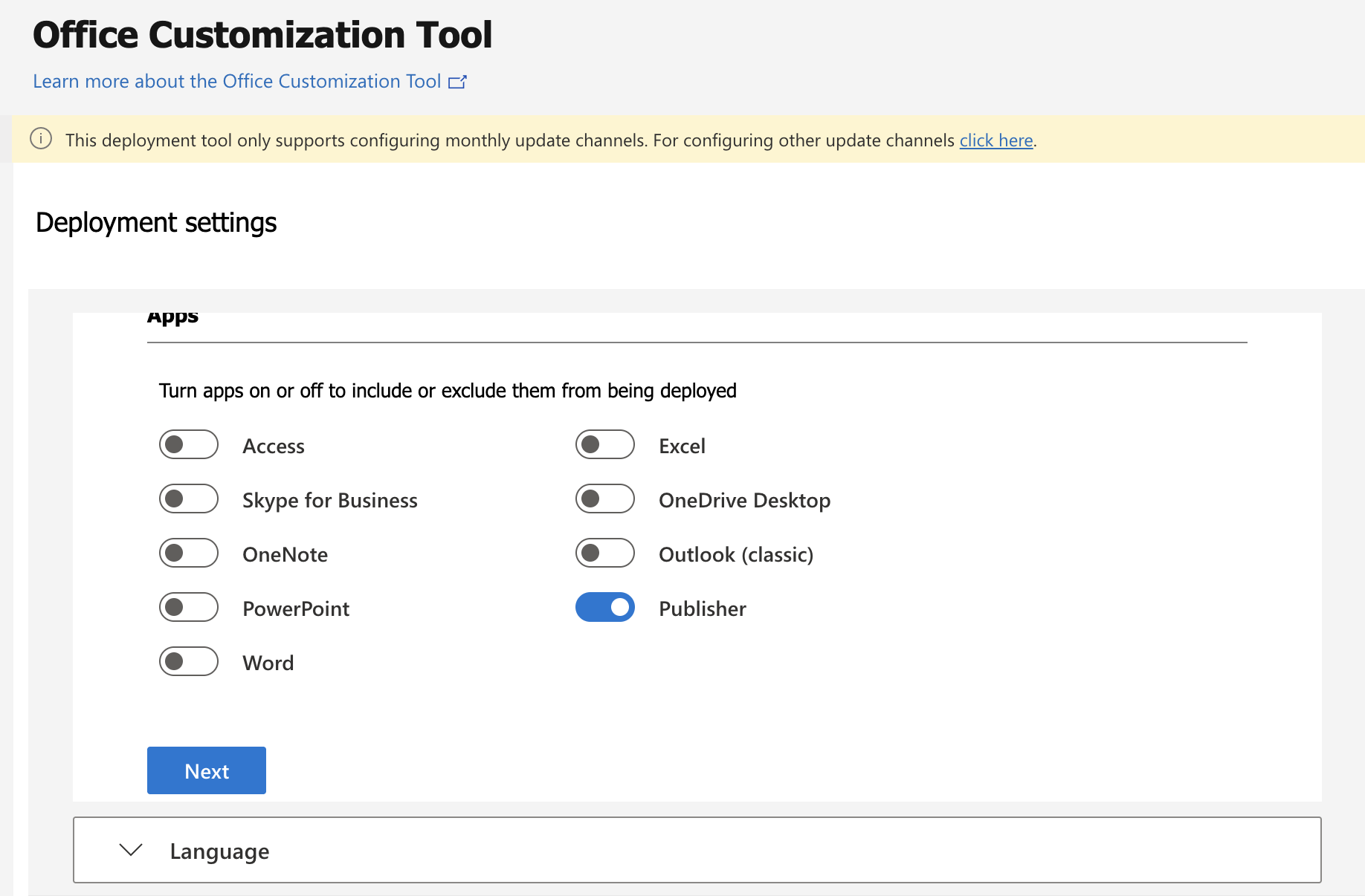 Office Customization Tool: Select apps like Publisher, Excel, Word for deployment. : Office-Watch.com