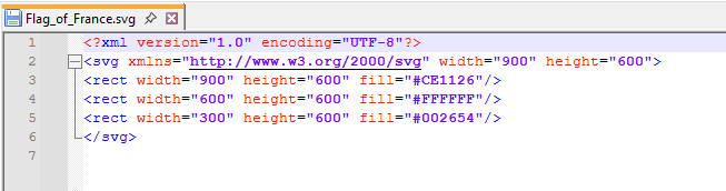 SVG code for the French flag with blue, white, and red rectangles. : Office-Watch.com