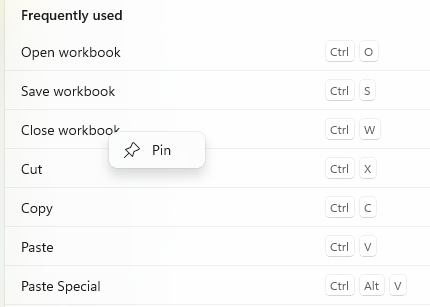 List of frequently used keyboard shortcuts for a workbook application : Office-Watch.com