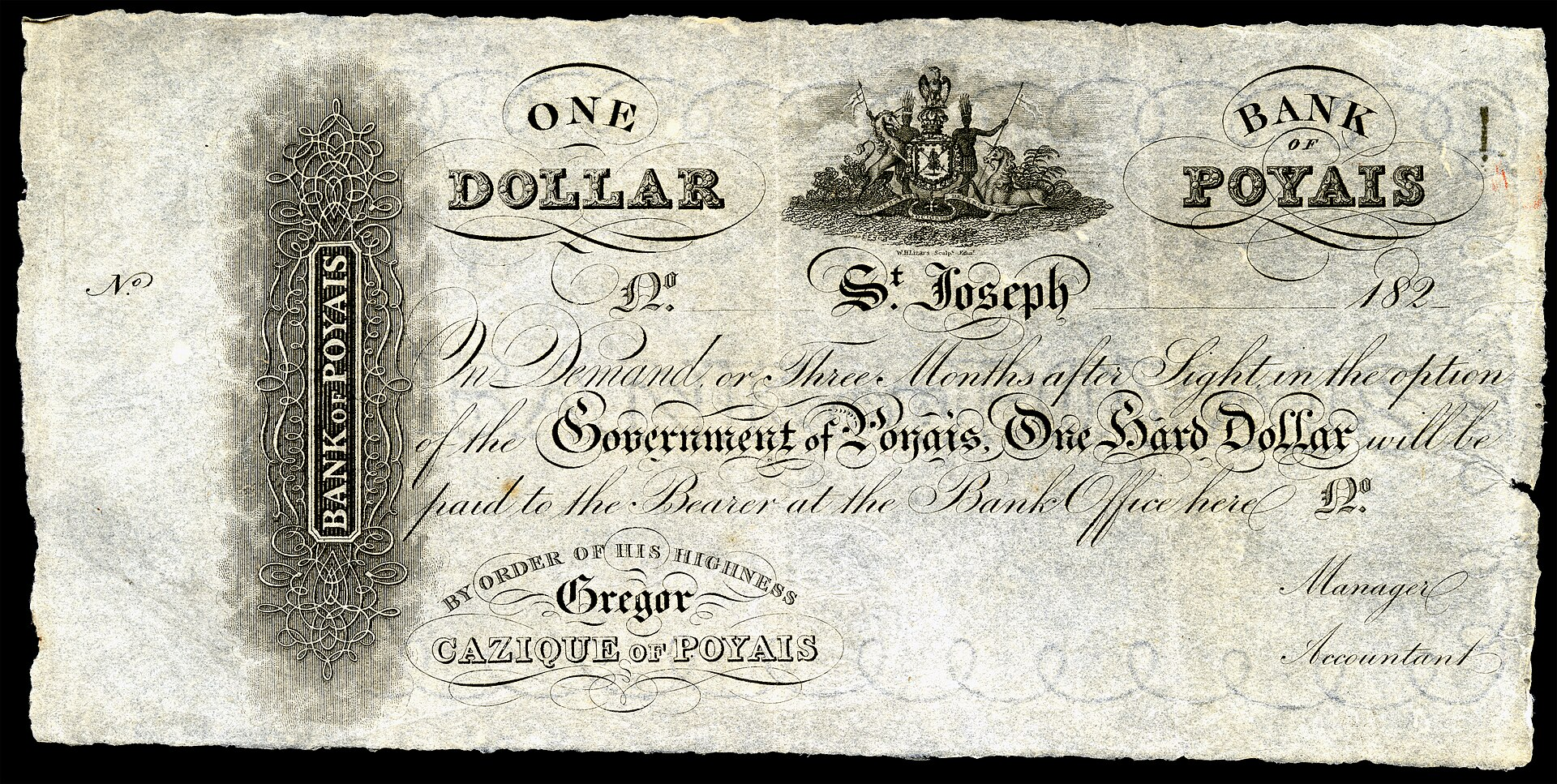 One Dollar Bank of Poyaís note with St. Joseph date and signature : Office-Watch.com