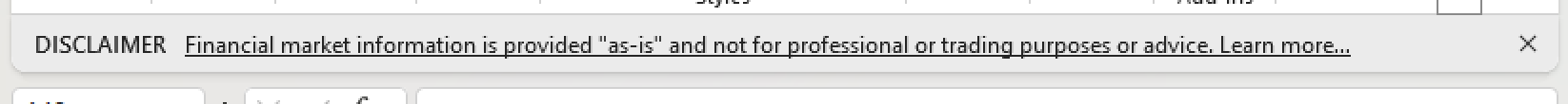 Excel disclaimer about financial market information not being for trading purposes. : Office-Watch.com
