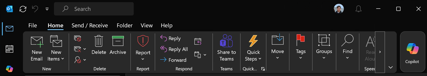 Outlook ribbon with email, home, send/receive, folder, view, and help tabs visible. : Office-Watch.com