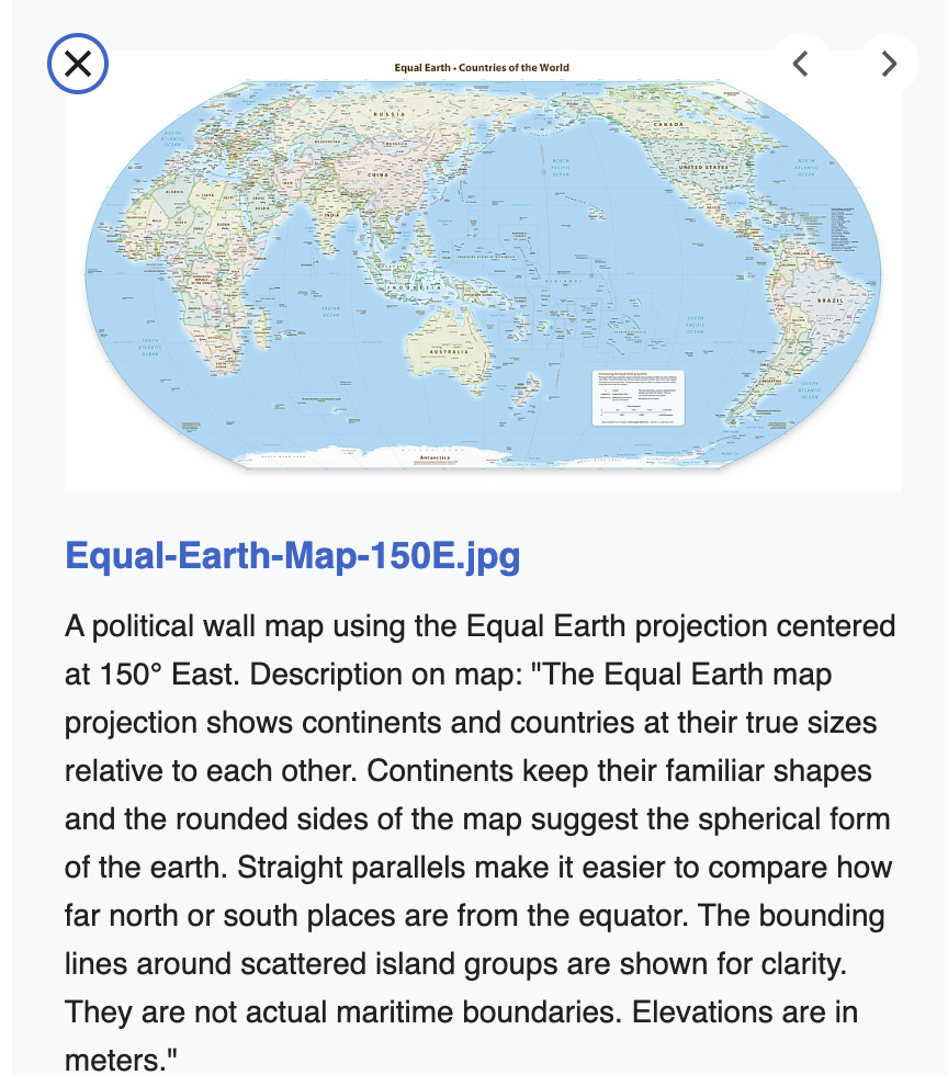 Equal Earth map centered at 150° East shows continents and countries at true sizes. : Office-Watch.com