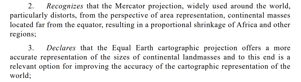 Text comparing Mercator and Equal Earth map projections and their area distortions. : Office-Watch.com