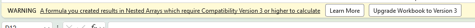 Microsoft 365 warning about nested arrays requiring compatibility version 3 or higher : Office-Watch.com