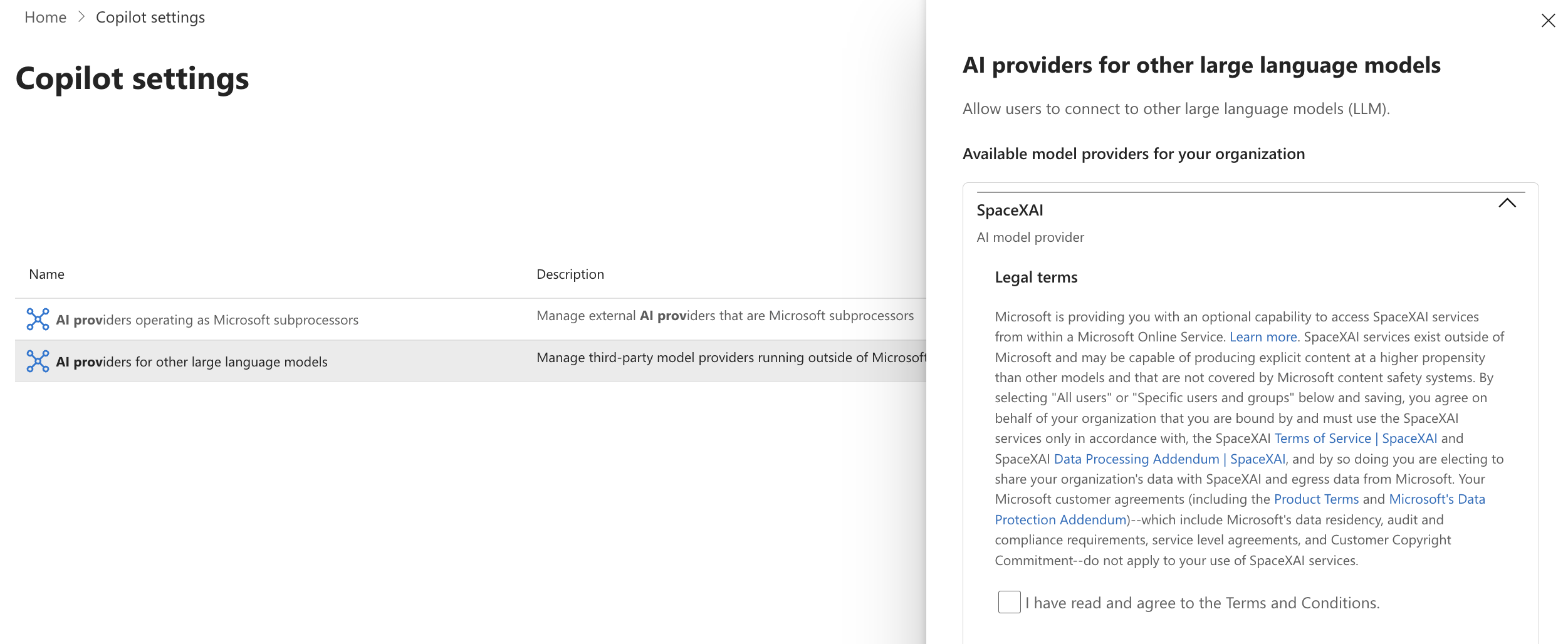Microsoft Copilot settings screen showing AI providers for other large language models : Office-Watch.com
