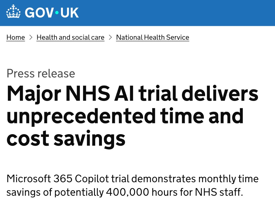GOV.UK press release: Major NHS AI trial delivers unprecedented time and cost savings : Office-Watch.com