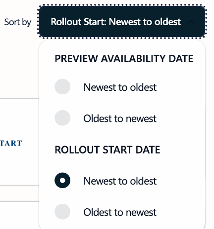 Sort by Rollout Start Date: Newest to oldest selected : Office-Watch.com
