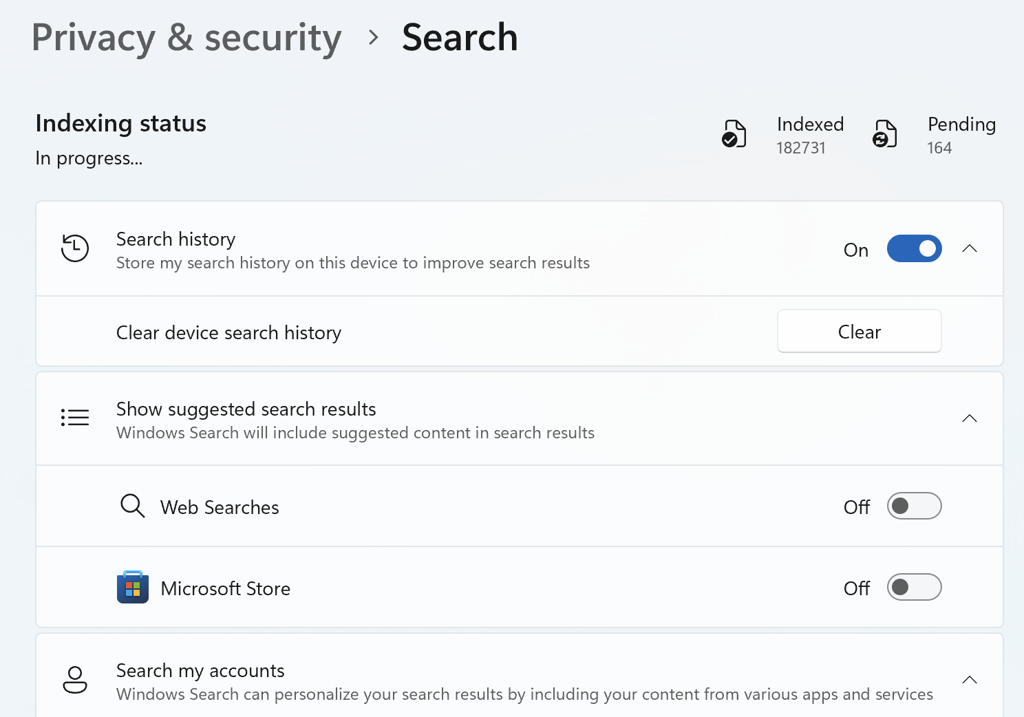 Windows privacy settings for search history and suggested results : Office-Watch.com