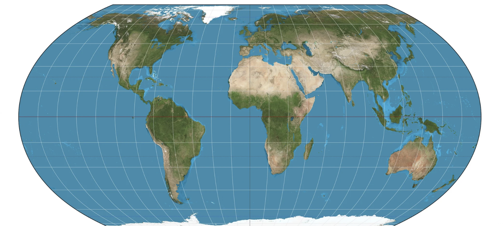 World map projection showing continents and grid lines. : Office-Watch.com