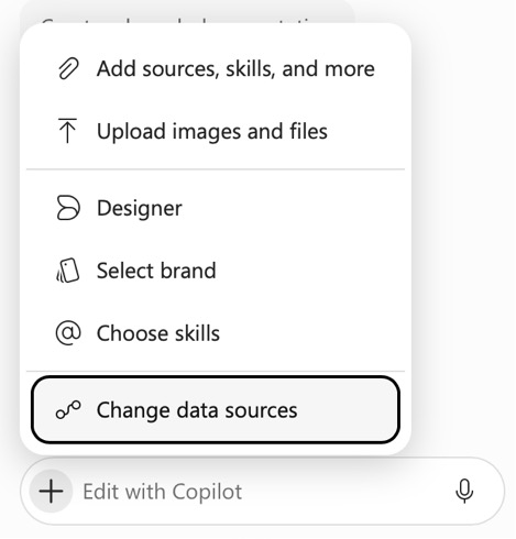 Menu with "Change data sources" highlighted : Office-Watch.com